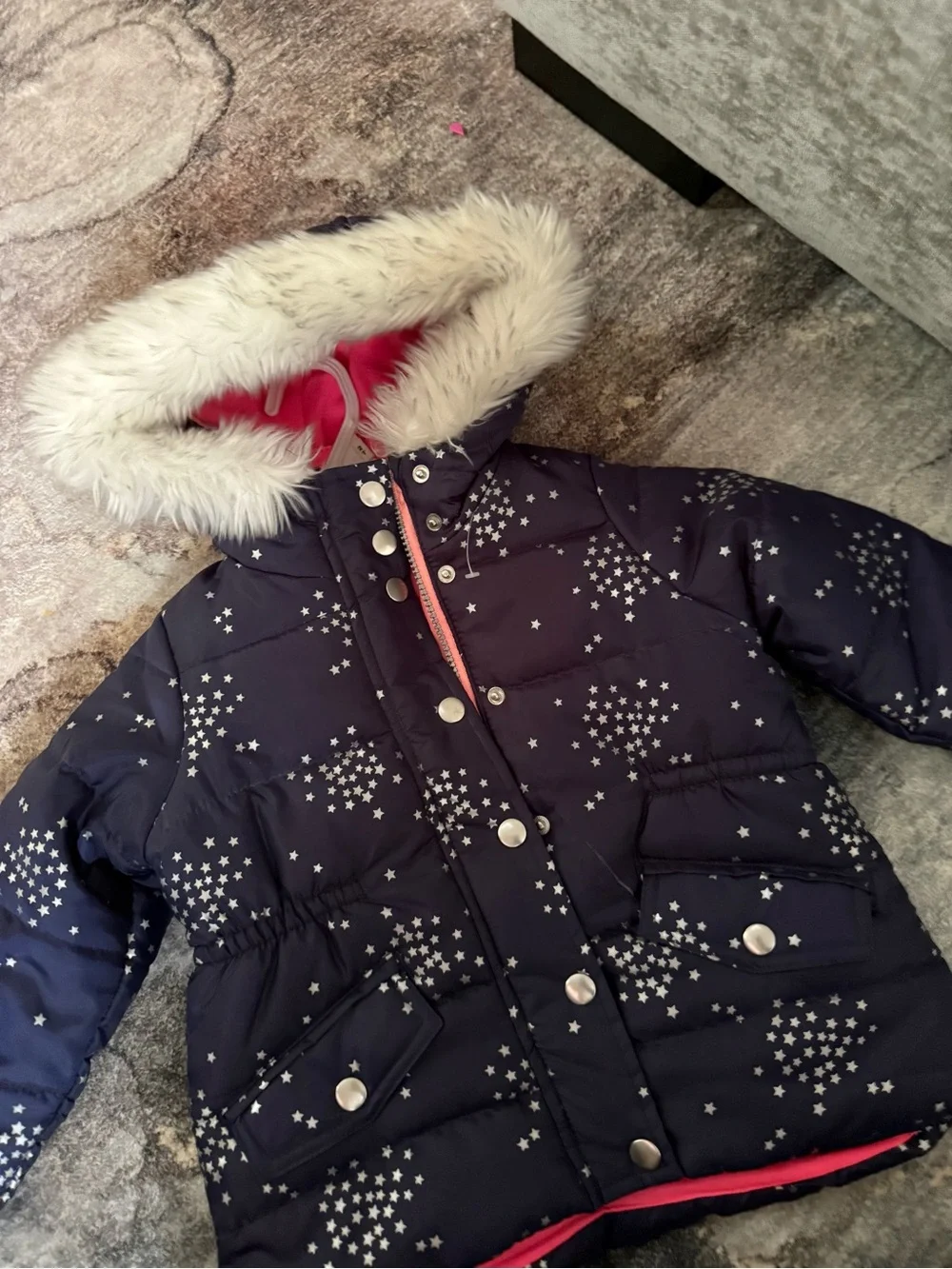 Carters Kids Star-Print Puffer Jacket with Faux-Fur Hood